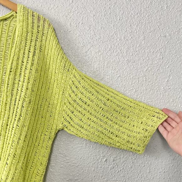 Chicos Cardigan Size 1 Open Knit Ladder Stitch Ribbed Pistachio Green Whimsical - Picture 2 of 7